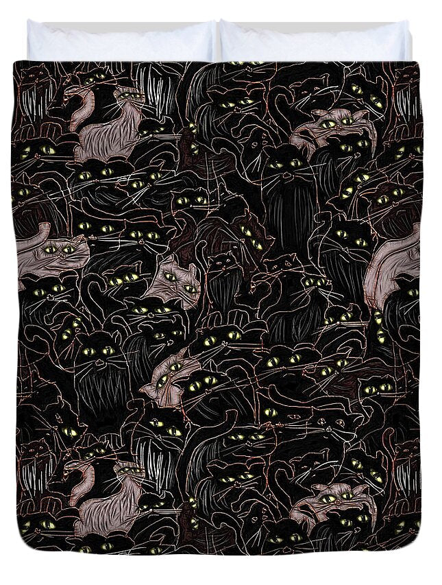 Black Cats Yellow Eyes - Duvet Cover