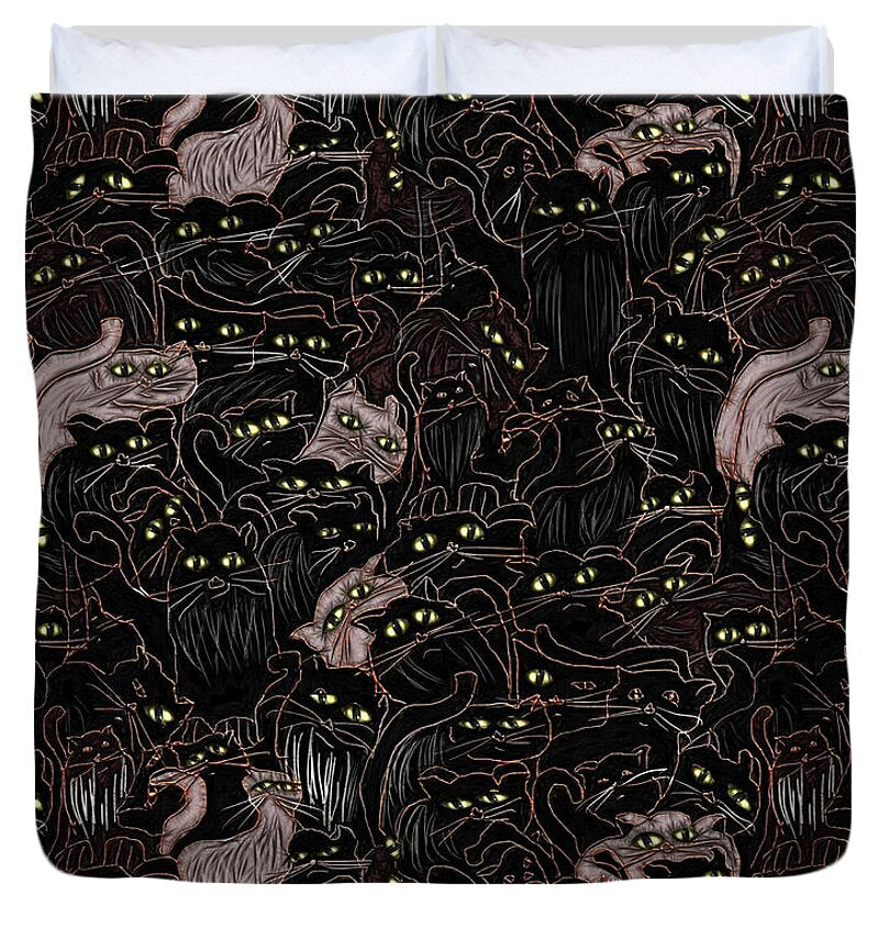 Black Cats Yellow Eyes - Duvet Cover