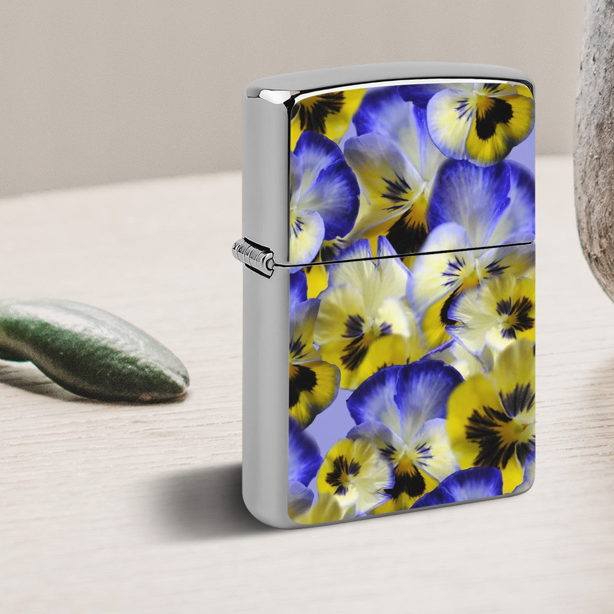 Metal Lighter Case Blue and Yellow Pansies