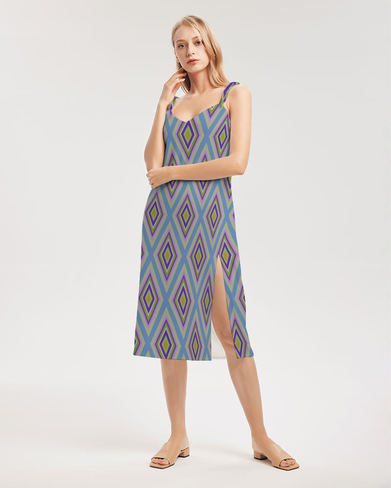 Colorful diamonds Variation 2 Women's All-Over Print Tie Strap Split Dress