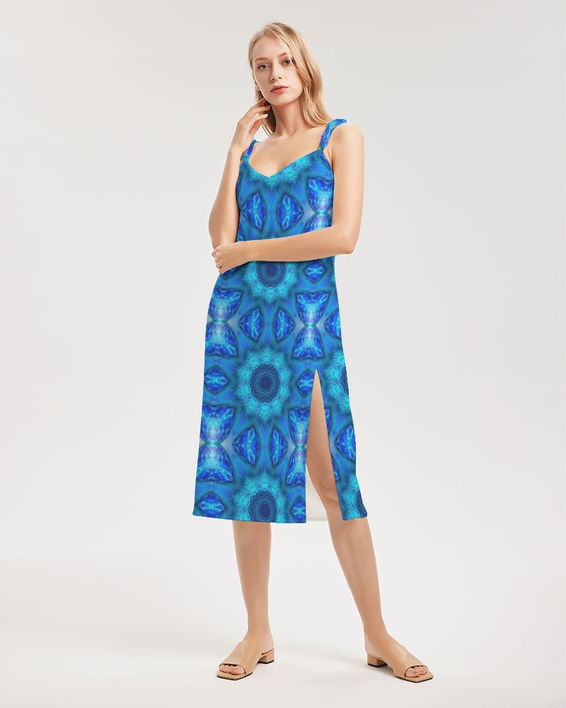 Blue Ocean Kaleidoscope Women's All-Over Print Tie Strap Split Dress