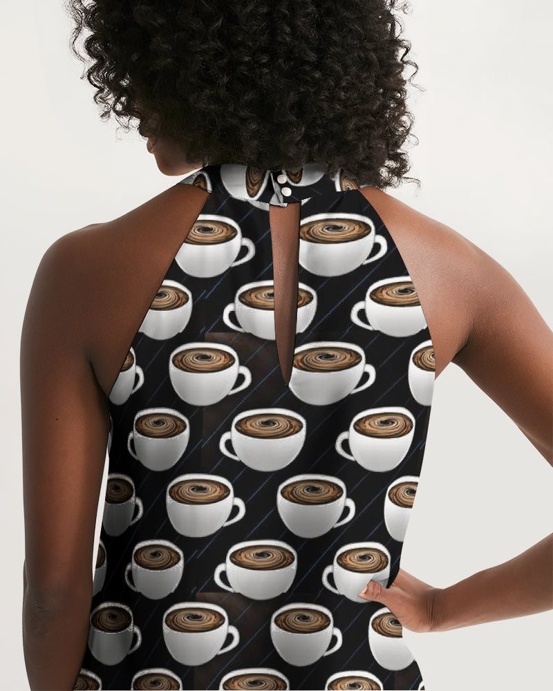 Coffee Pattern Women's All-Over Print Halter Dress