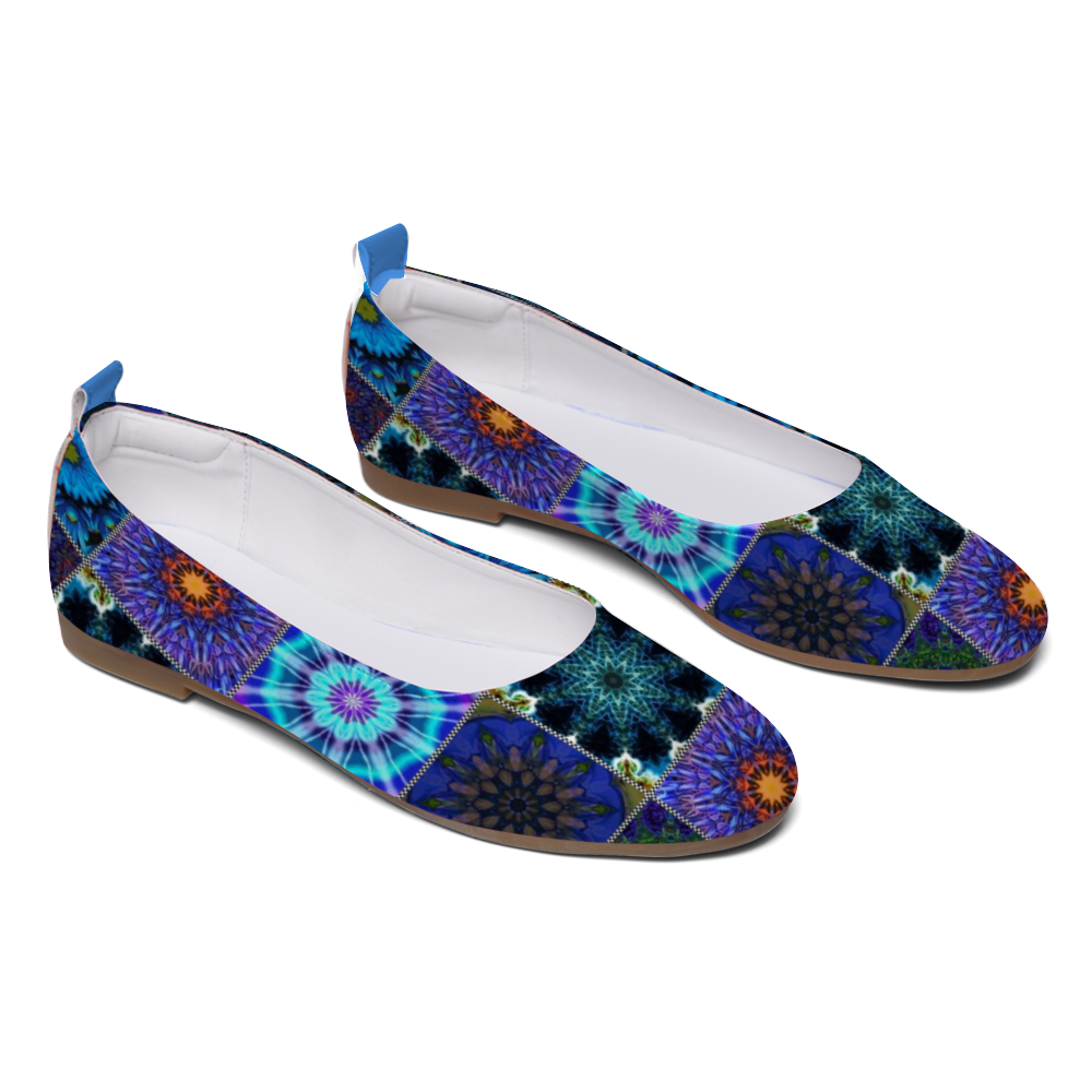 Blue Crazy Quilt Custom Unisex Flat Shoes Leather Shoes Comfortable Round Toe Slip