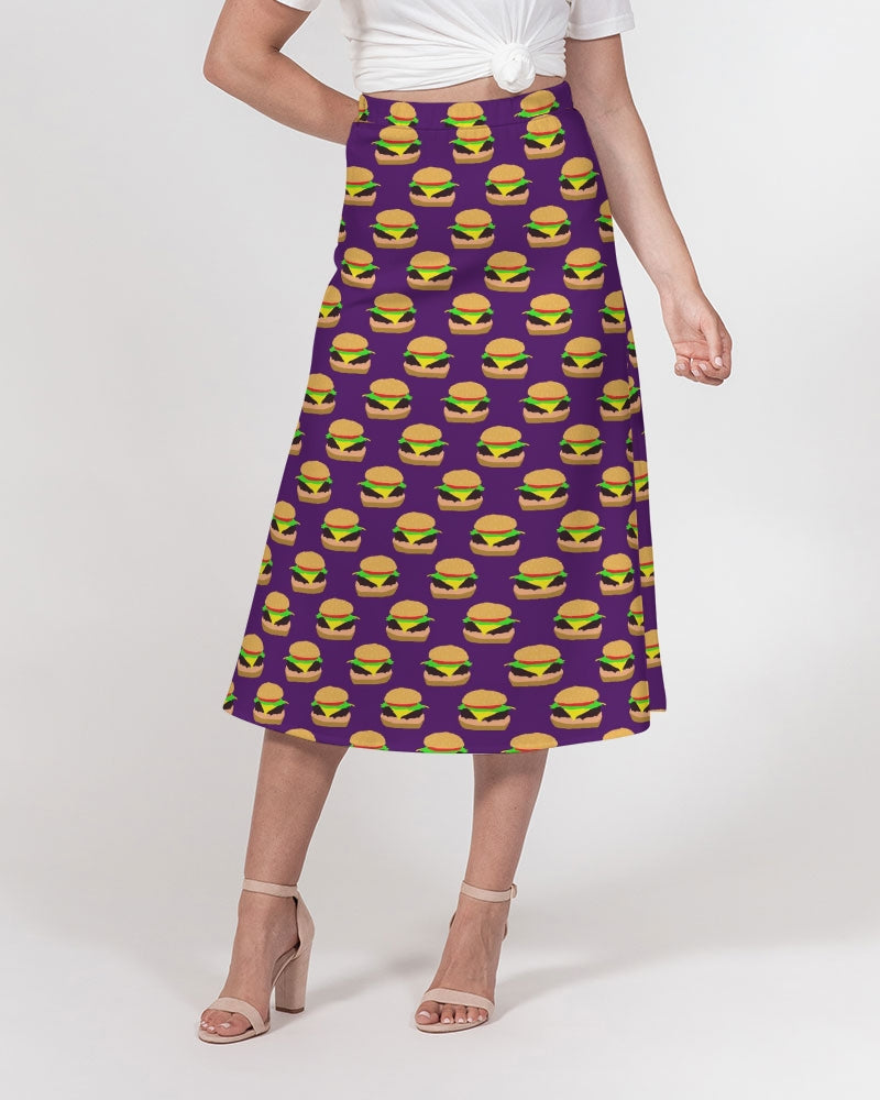 Cheeseburger Pattern Women's All-Over Print A-Line Midi Skirt