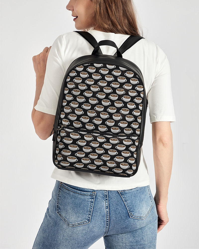 Coffee Pattern Classic Faux Leather Backpack