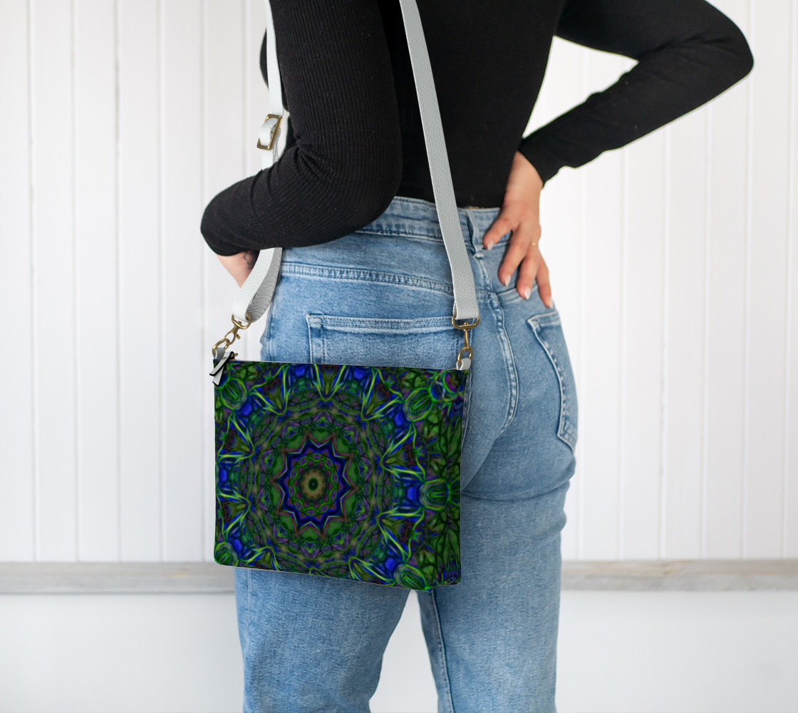 Blue Green Ribbon Kaleidoscope Vegan Crossbody Purse