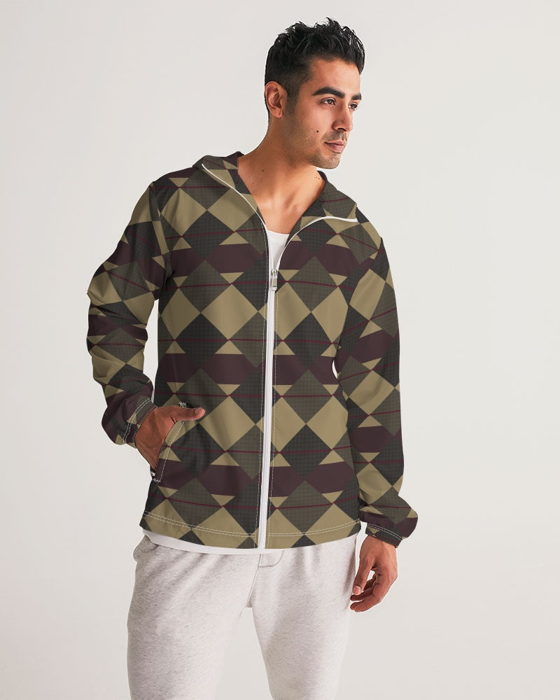 Checkered Brown Plaid Argyle Men's All-Over Print Windbreaker