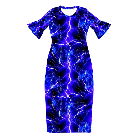 Blue Lightning Custom Lotus Leaf Short Sleeve Long Dress Women's Summer Fashion Dress