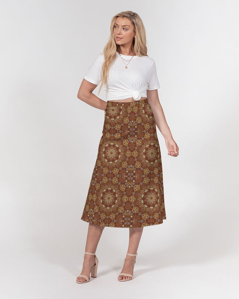 Checkered Star Geometry Women's All-Over Print A-Line Midi Skirt