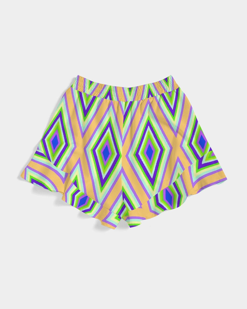 Colorful Diamonds Variation 1 Women's All-Over Print Ruffle Shorts