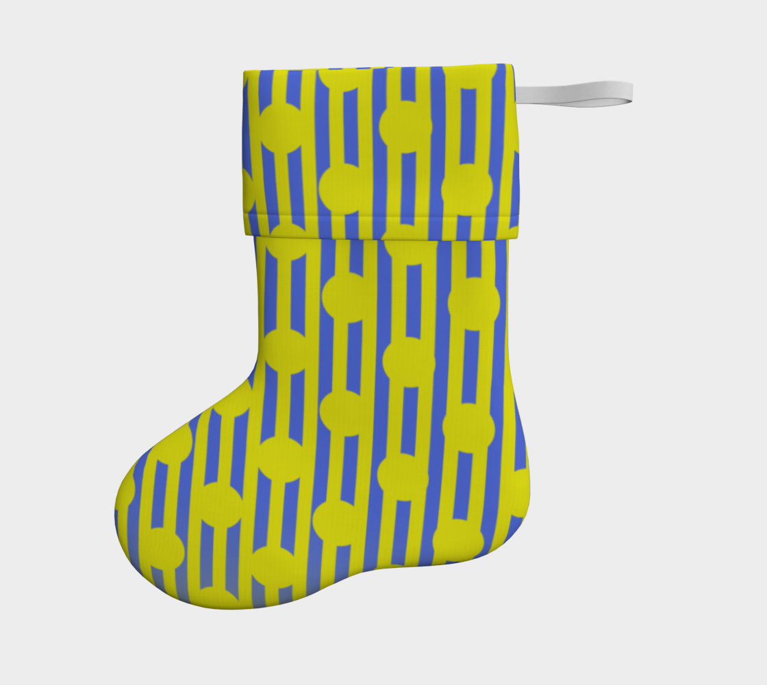 Blue Yellow Stripe Dots Christmas Stocking