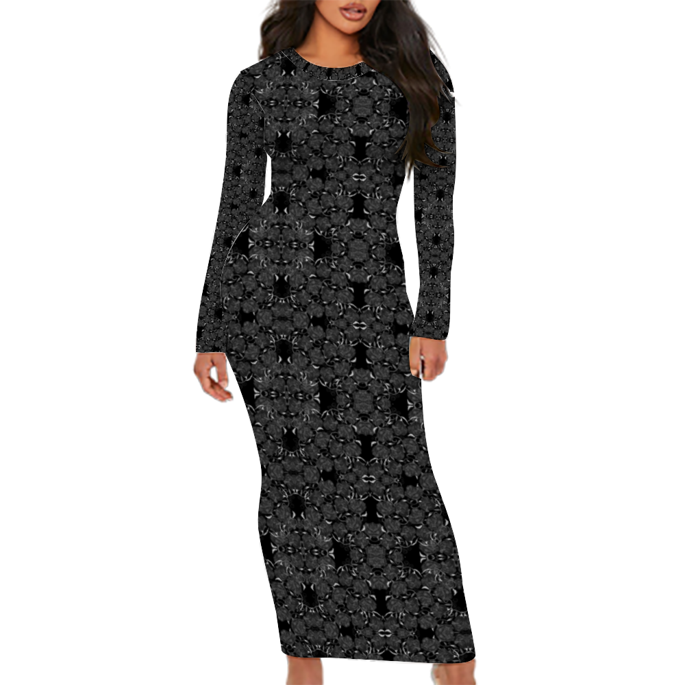 Black Roses Pattern Custom Women's Long Sleeve Dress Summer All Over Print Stylish Long Dress