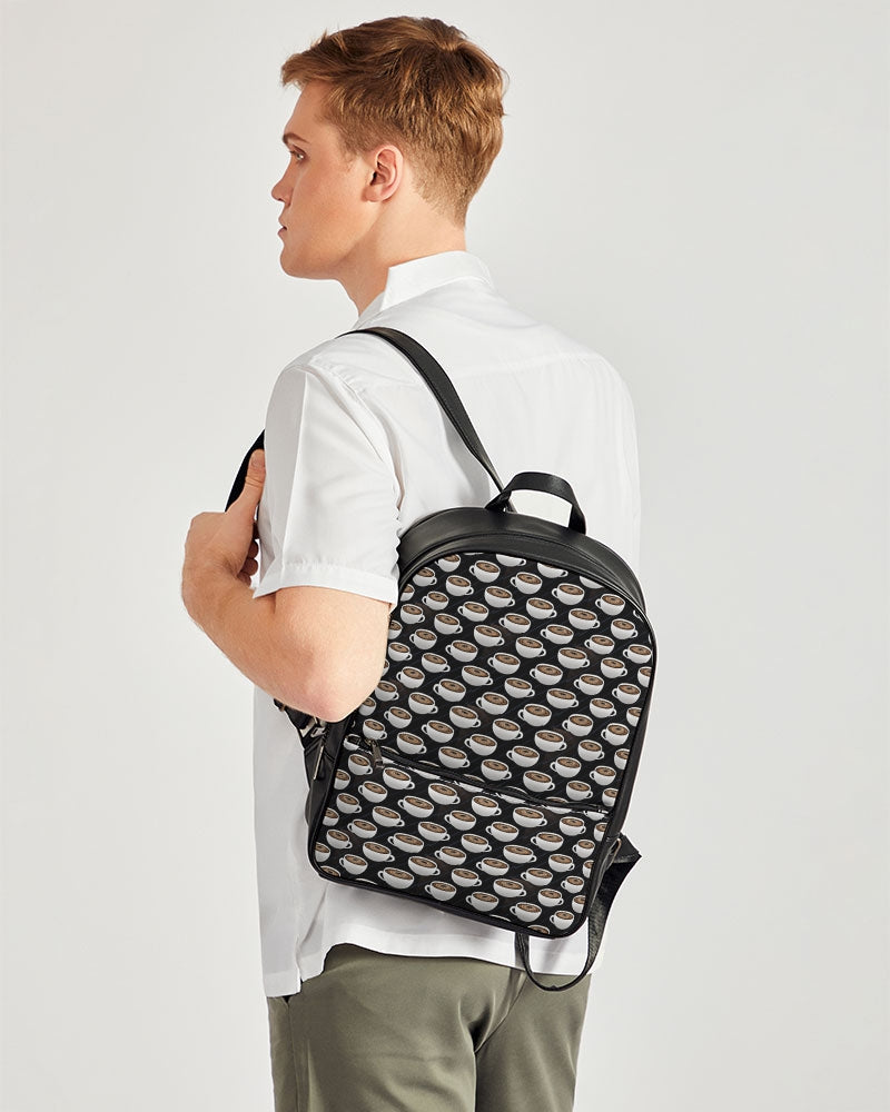 Coffee Pattern Classic Faux Leather Backpack