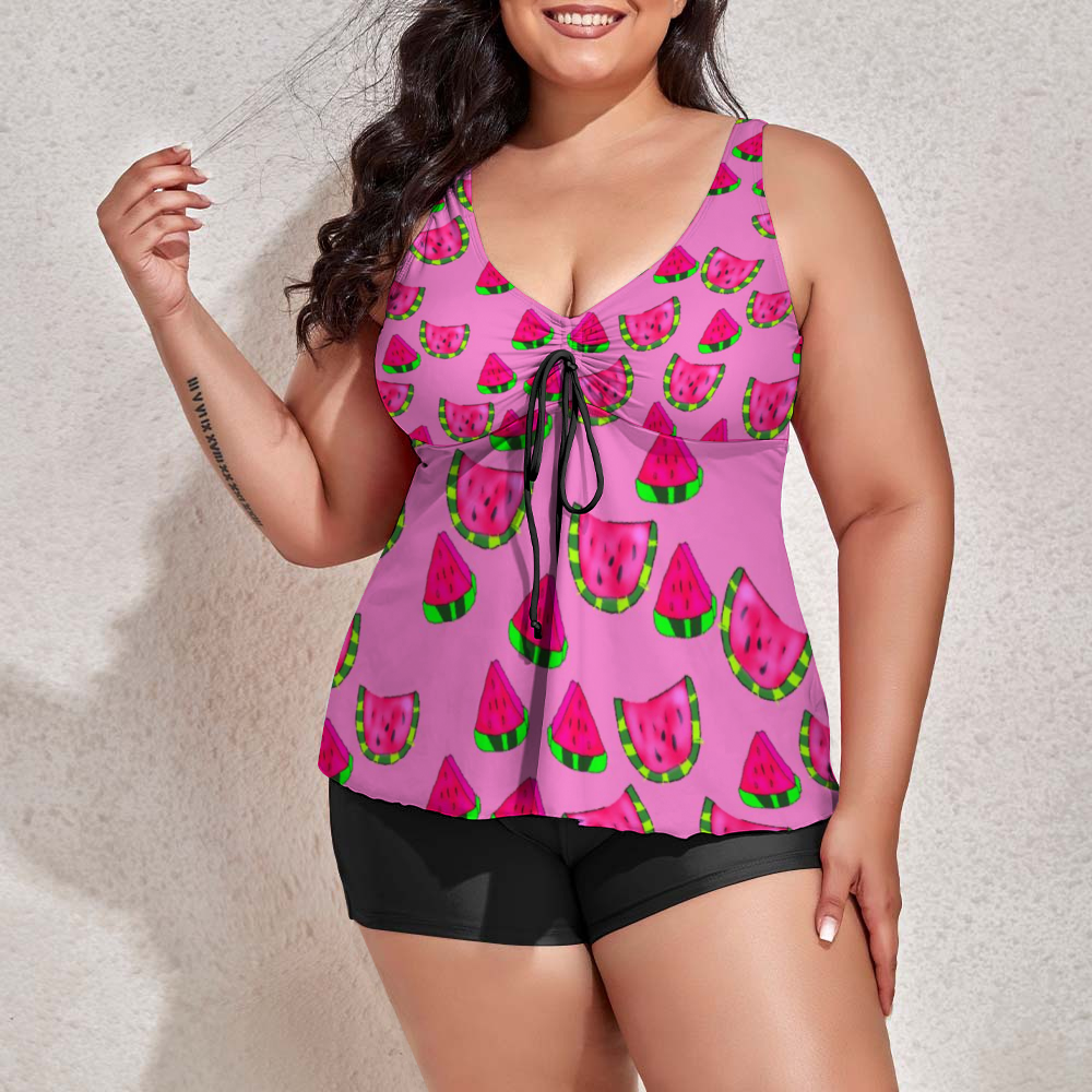 Watermelon Pattern Custom Women's Plus Size Two Piece Swimsuit Stylish Swimwear