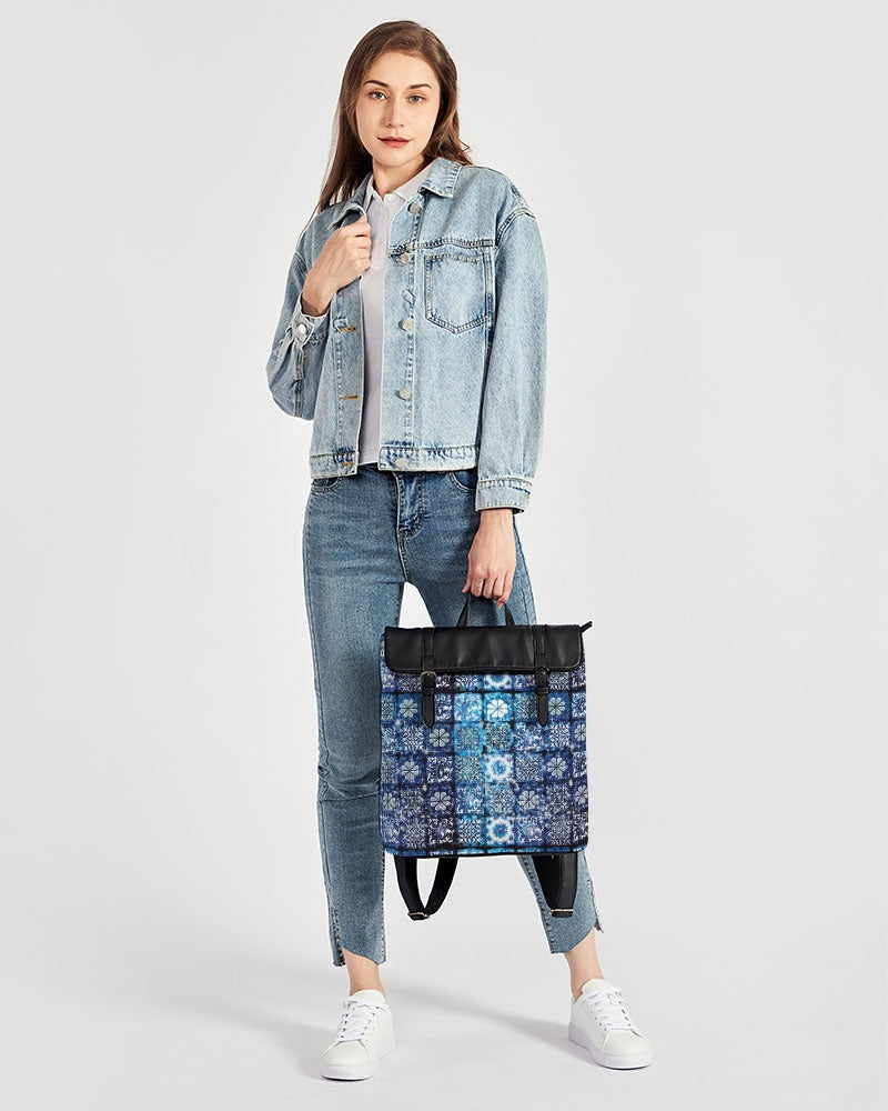 Blue Ice Crystals Motif Casual Flap Backpack