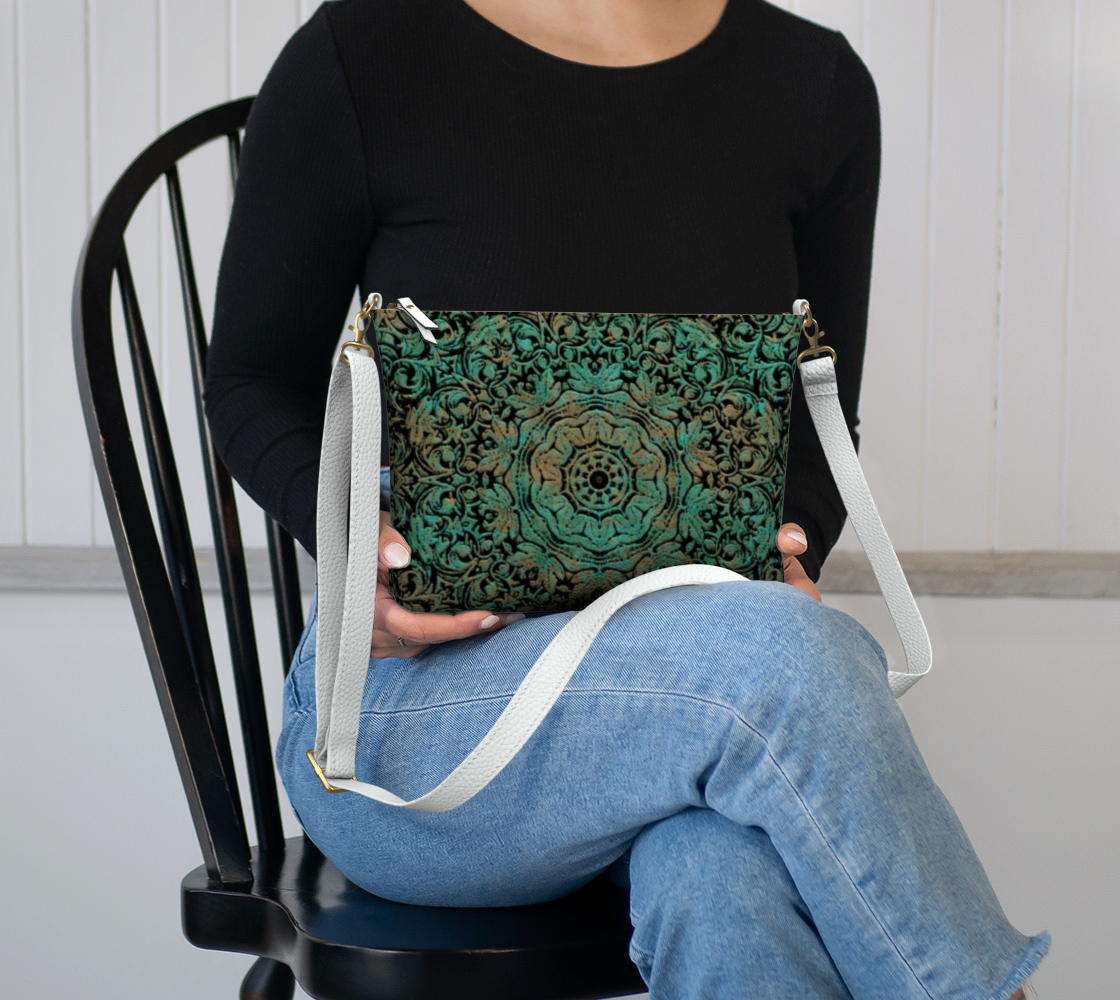 Copper Floral Pattern Vegan Crossbody Purse