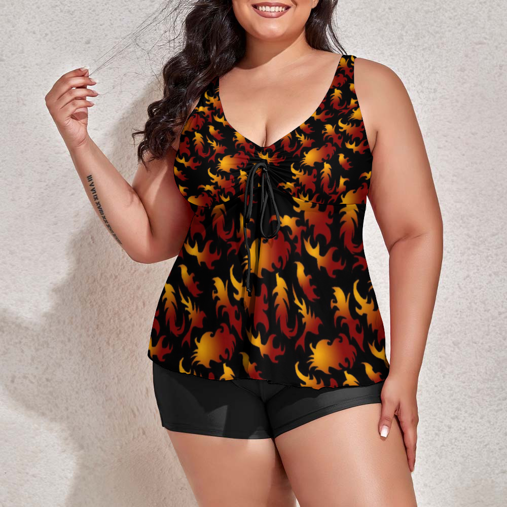 Abstract Flames Pattern Custom Women's Plus Size Two Piece Swimsuit Stylish Swimwear