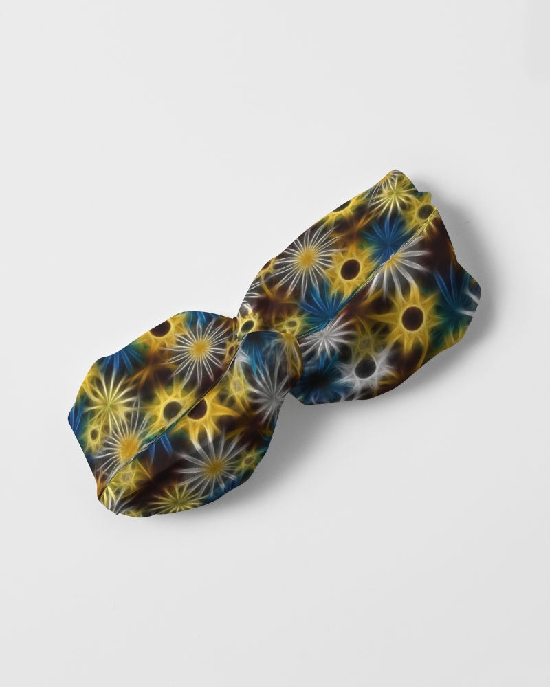 Blue and Yellow Glowing Daisies Twist Knot Headband Set