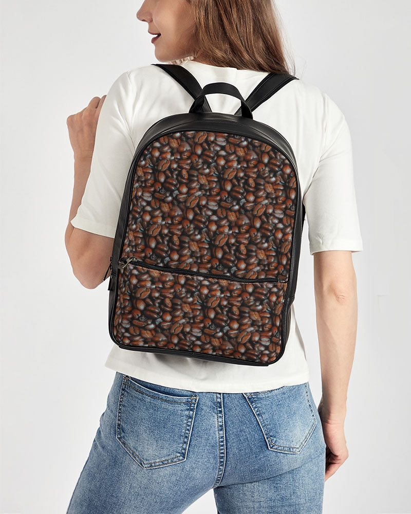 Coffee Bean Pattern Classic Faux Leather Backpack