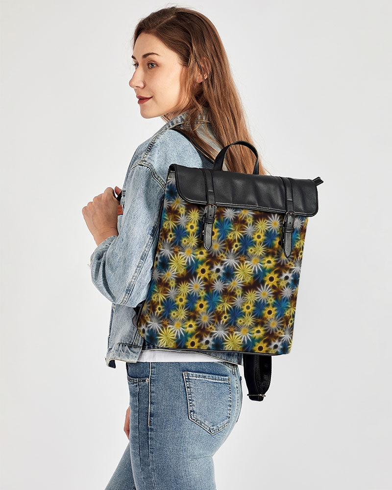 Blue and Yellow Glowing Daisies Casual Flap Backpack