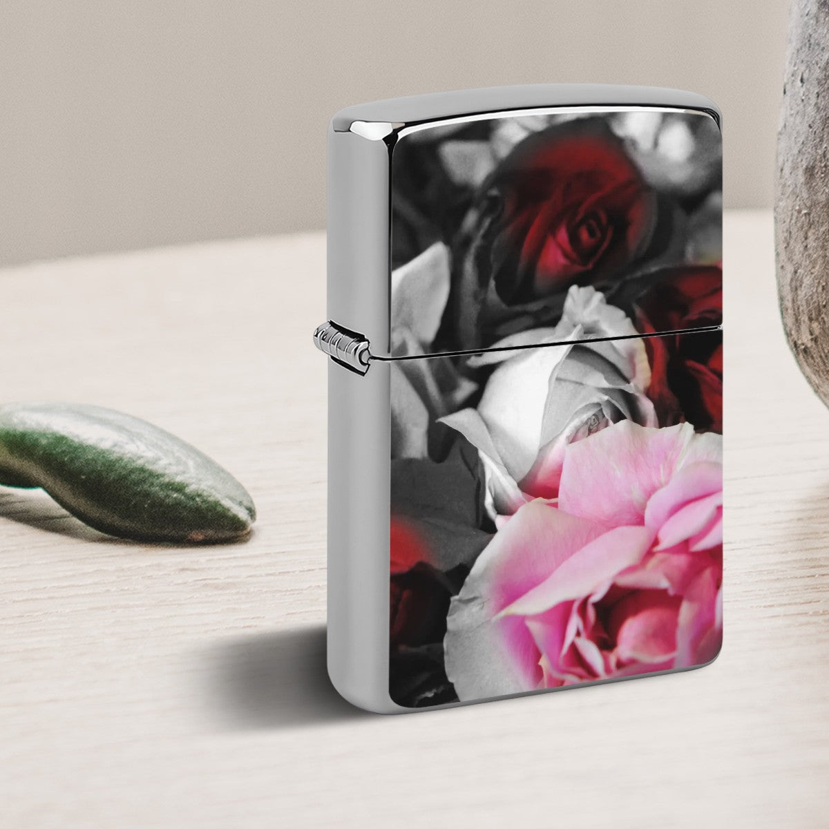 Metal Lighter Case Black and White Roses