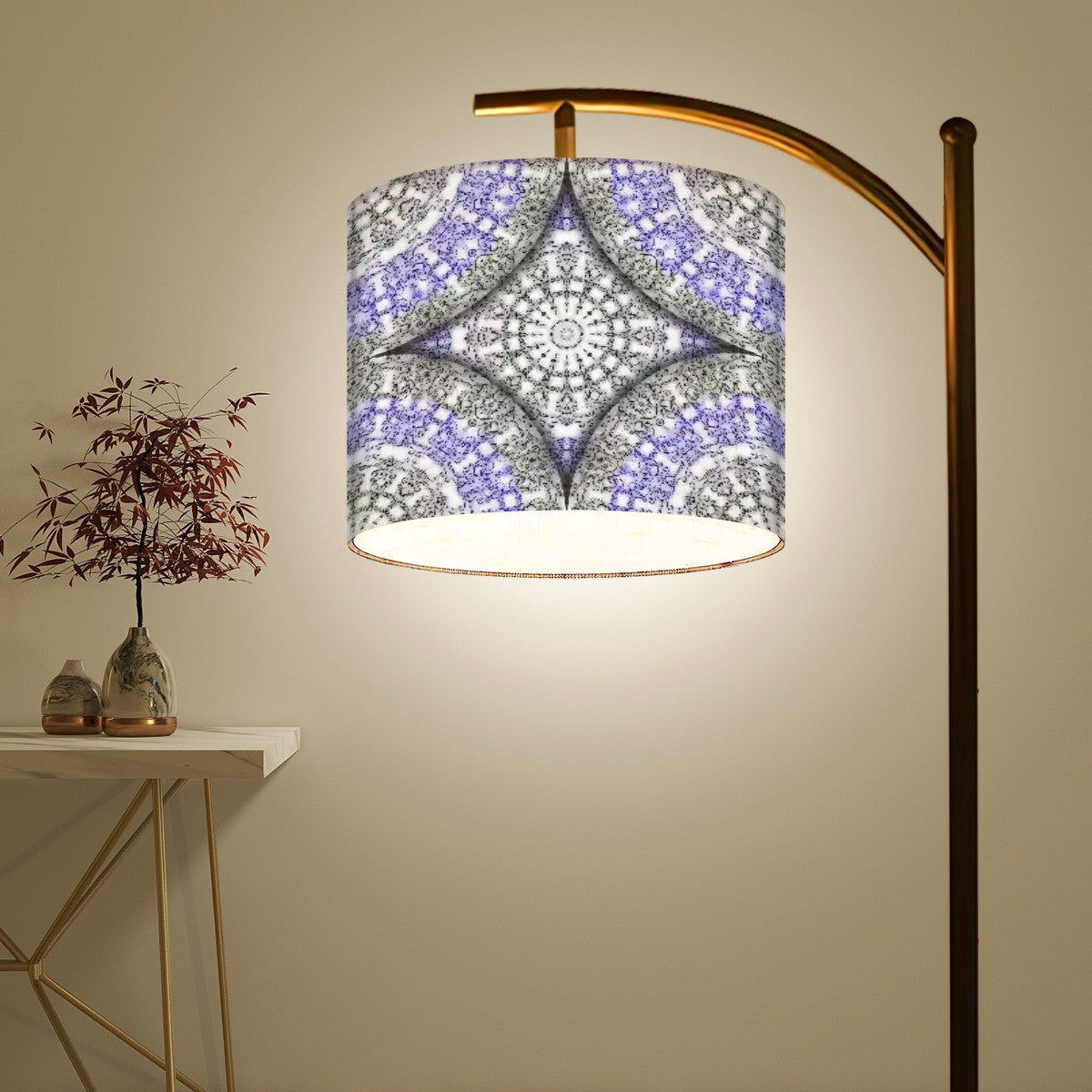 Arc Floor Lamp (Made in USA) Blue and White Vines Pattern