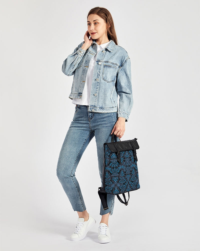 Blue Vines and Lace Casual Flap Backpack