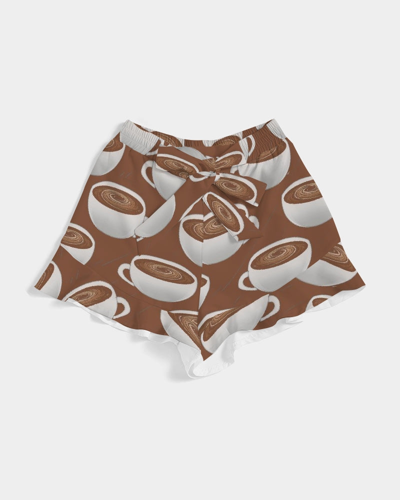 Coffee on Coffee Women's All-Over Print Ruffle Shorts