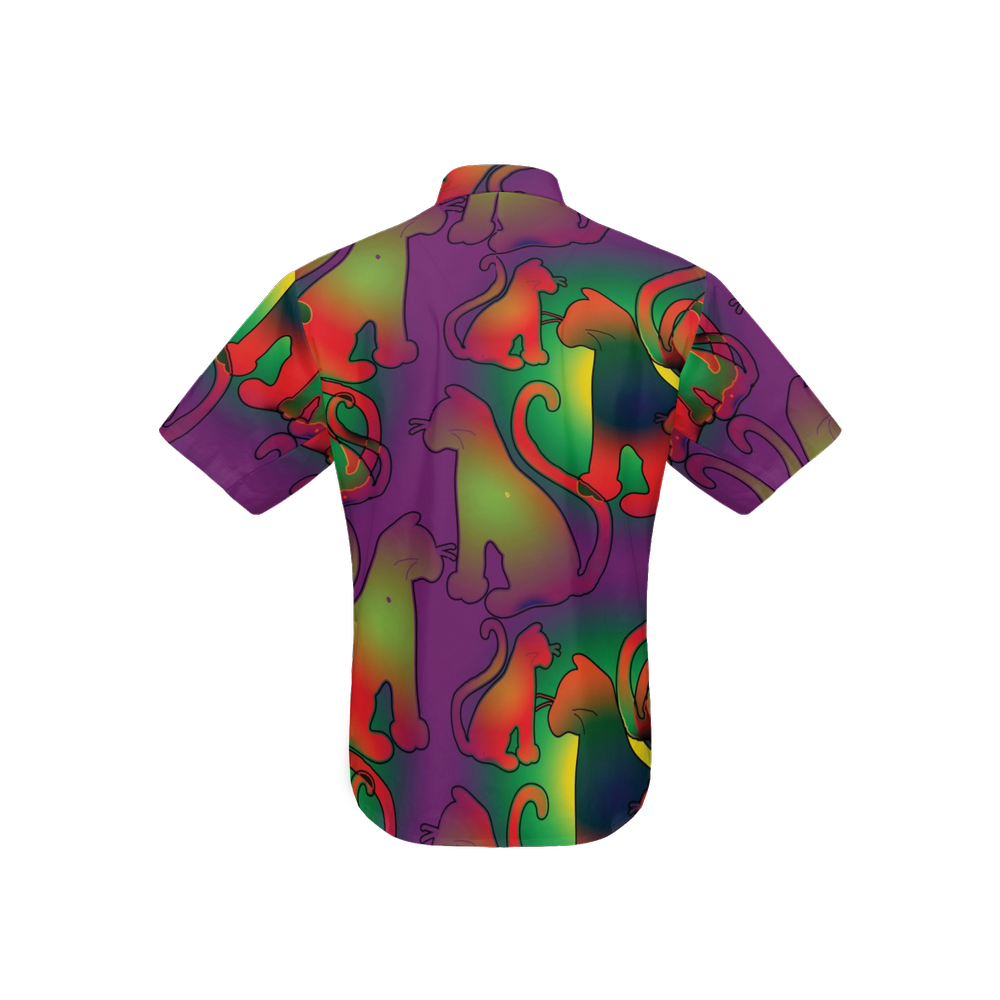 Abstract Rainbow Cats Women's Short-Sleeve Button-Up Shirt-Cotton Feel