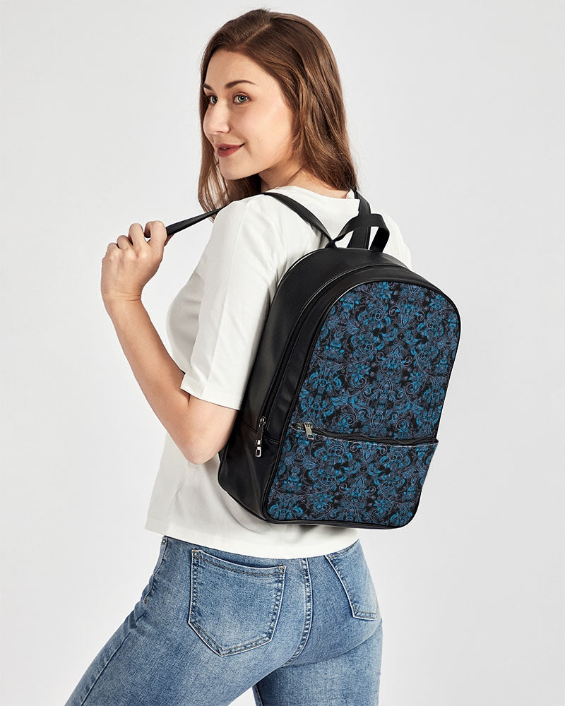 Blue Vines and Lace Classic Faux Leather Backpack