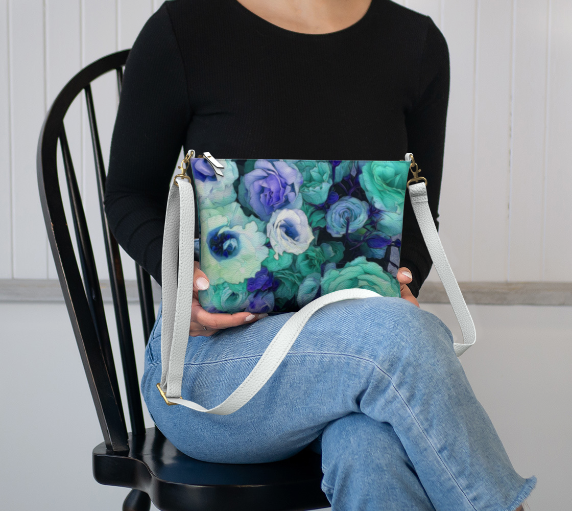 Aqua Flower Kaleidoscope Vegan Crossbody Purse