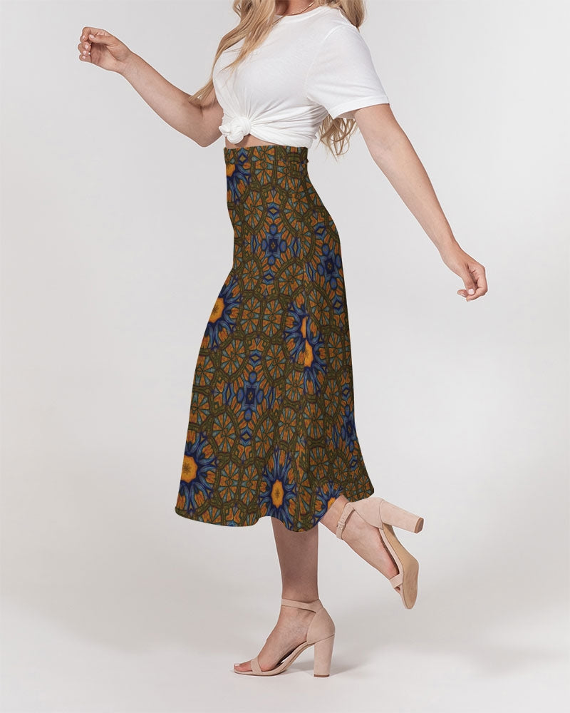 Blue and Yellow Sketch Kaleidoscope  Women's All-Over Print A-Line Midi Skirt