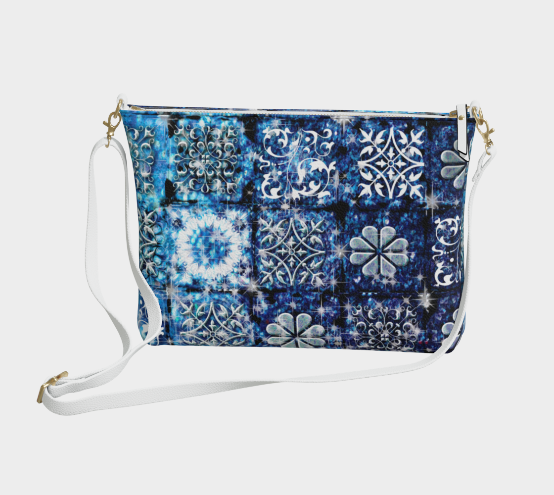 Blue Ice Crystals Motif Vegan Crossbody Purse