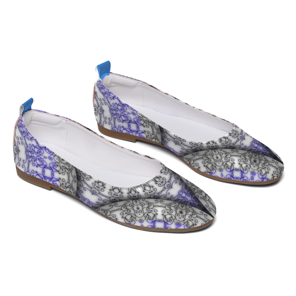 Blue and White Vines Pattern Custom Unisex Flat Shoes Leather Shoes Comfortable Round Toe Slip