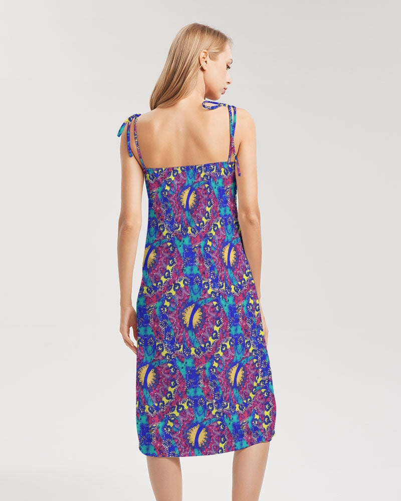 Caribbean Grafitti Women's All-Over Print Tie Strap Split Dress