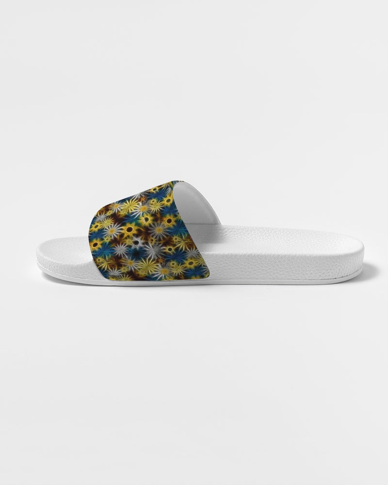 Blue and Yellow Glowing Daisies Women's Slide Sandal