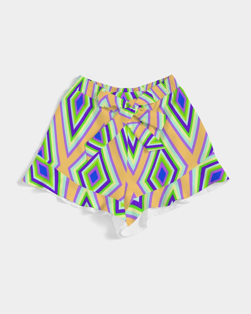 Colorful Diamonds Variation 1 Women's All-Over Print Ruffle Shorts