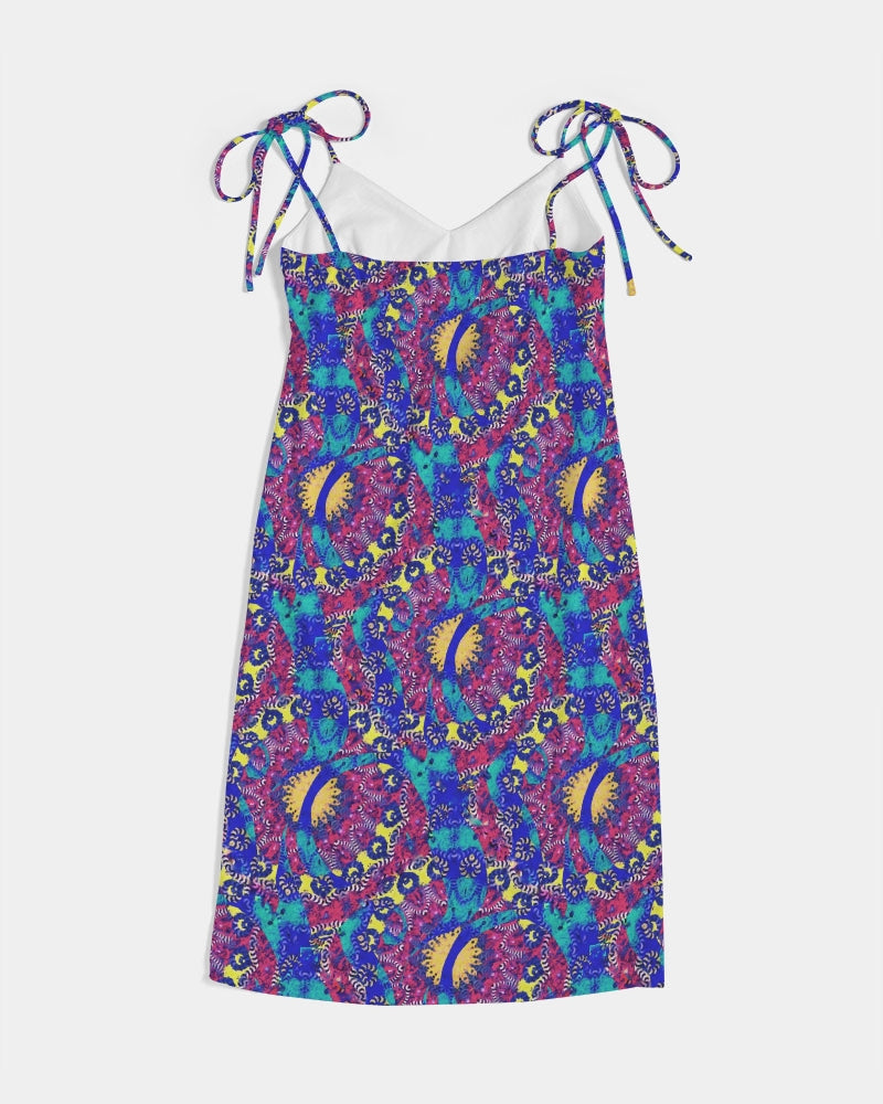 Caribbean Grafitti Women's All-Over Print Tie Strap Split Dress