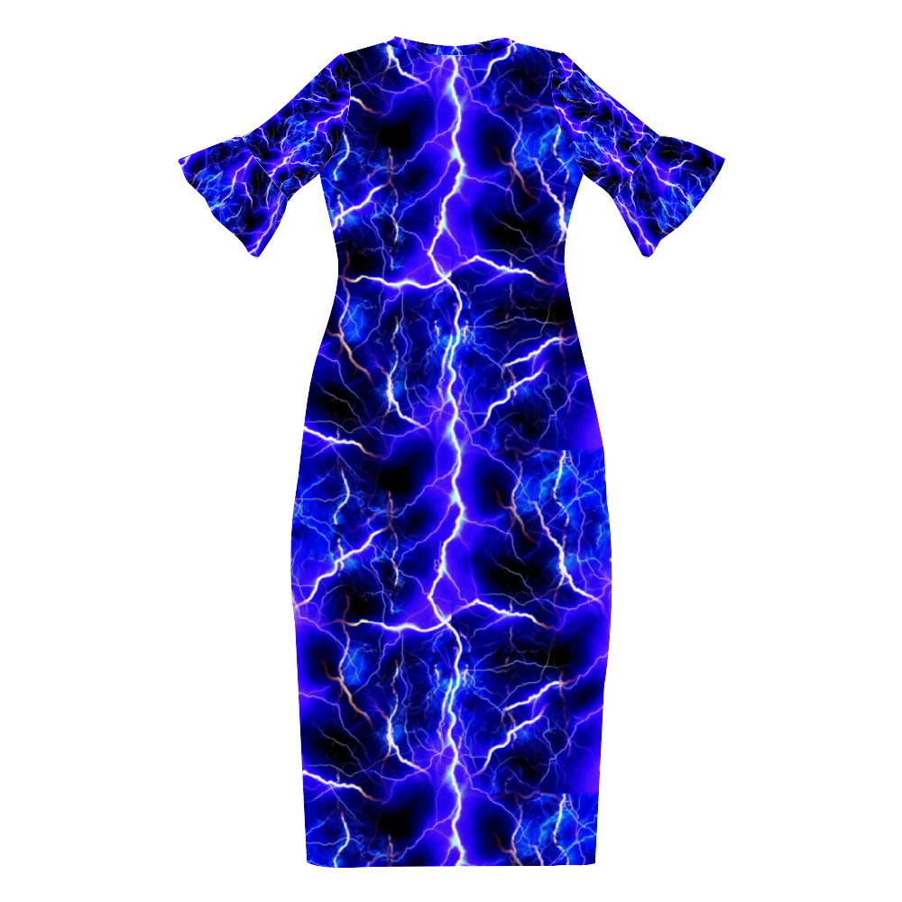 Blue Lightning Custom Lotus Leaf Short Sleeve Long Dress Women's Summer Fashion Dress