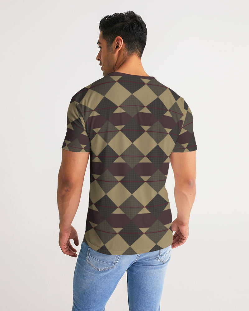 Checkered Brown Plaid Argyle Men's All-Over Print Tee