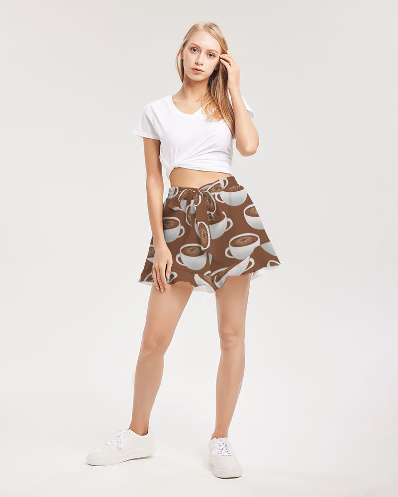 Coffee on Coffee Women's All-Over Print Ruffle Shorts