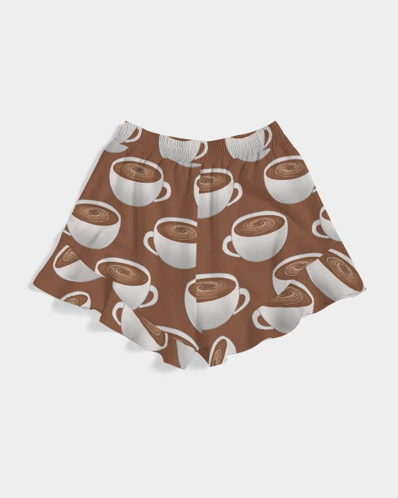 Coffee on Coffee Women's All-Over Print Ruffle Shorts