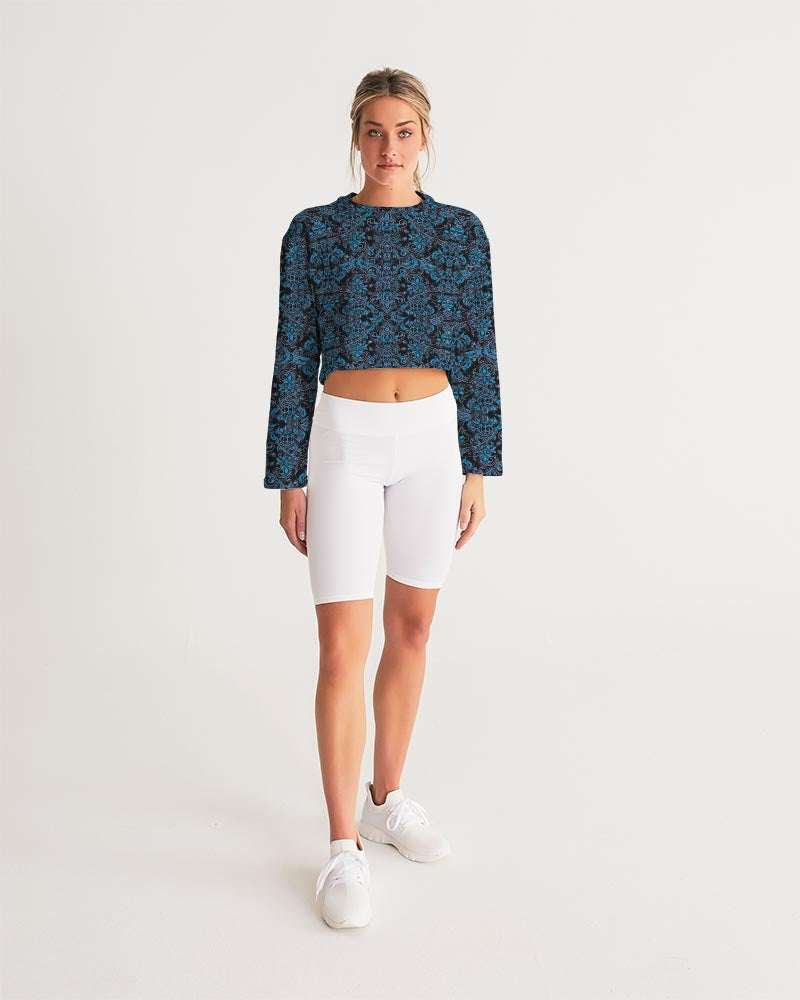 Blue Vines and Lace Women's All-Over Print Cropped Sweatshirt