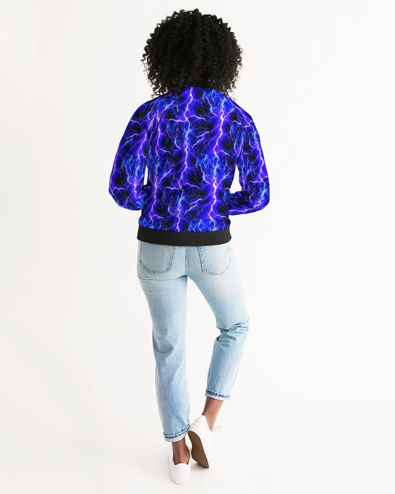Blue Lightning Women's All-Over Print Bomber Jacket
