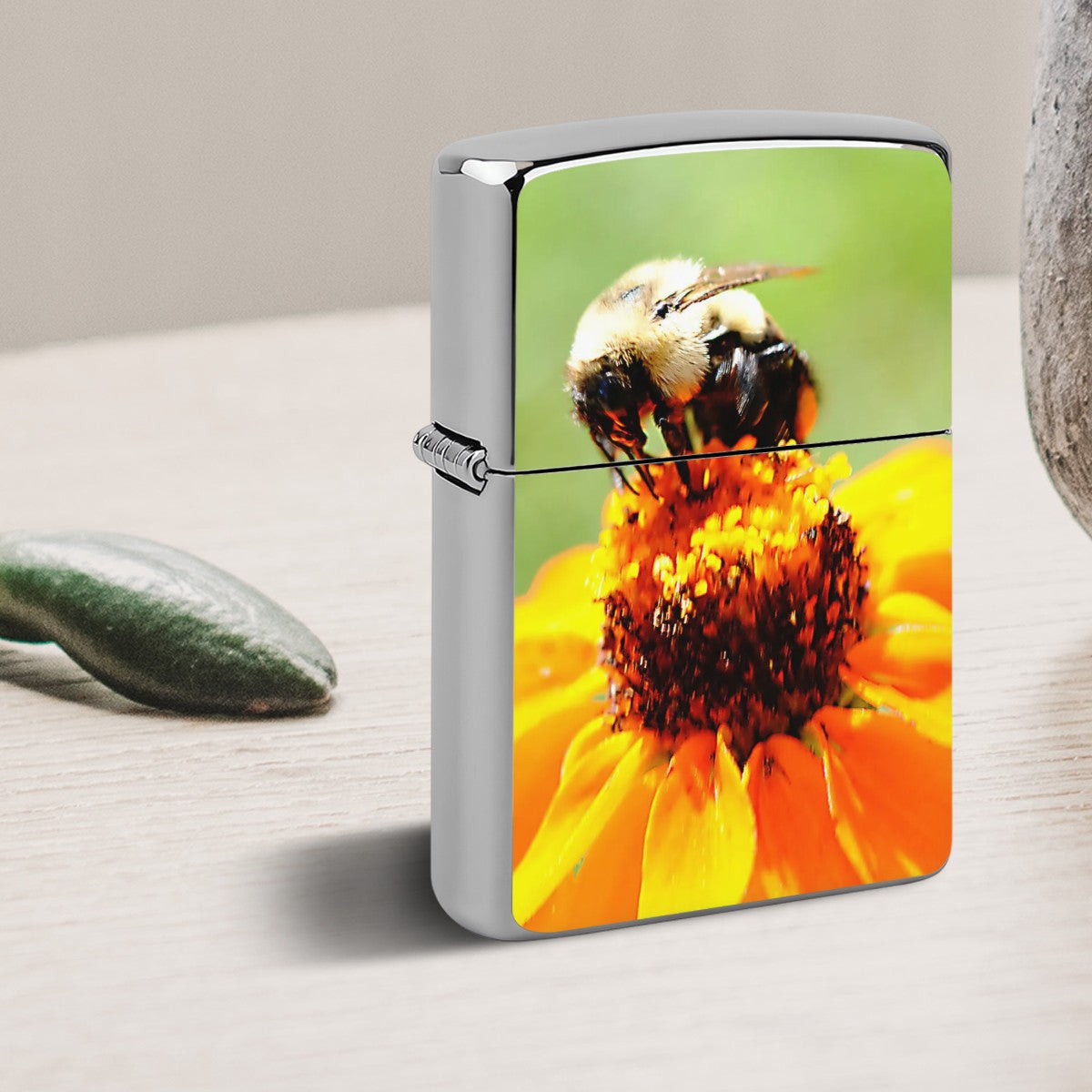 Metal Lighter Case Bee On A Flower