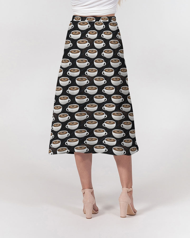 Coffee Pattern Women's All-Over Print A-Line Midi Skirt