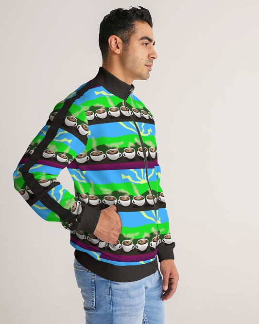 Coffee Morning Pattern Men's All-Over Print Stripe Sleeve Track Jacket