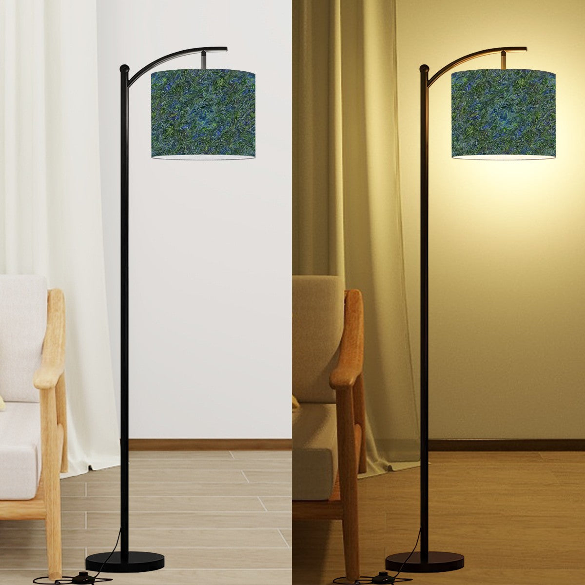 Arc Floor Lamp (Made in USA) Blue Green Liquid Marbling