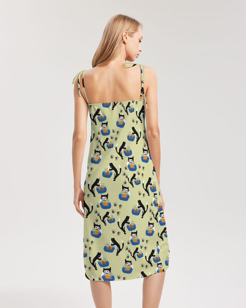 Cat and a Fishbowl Women's All-Over Print Tie Strap Split Dress