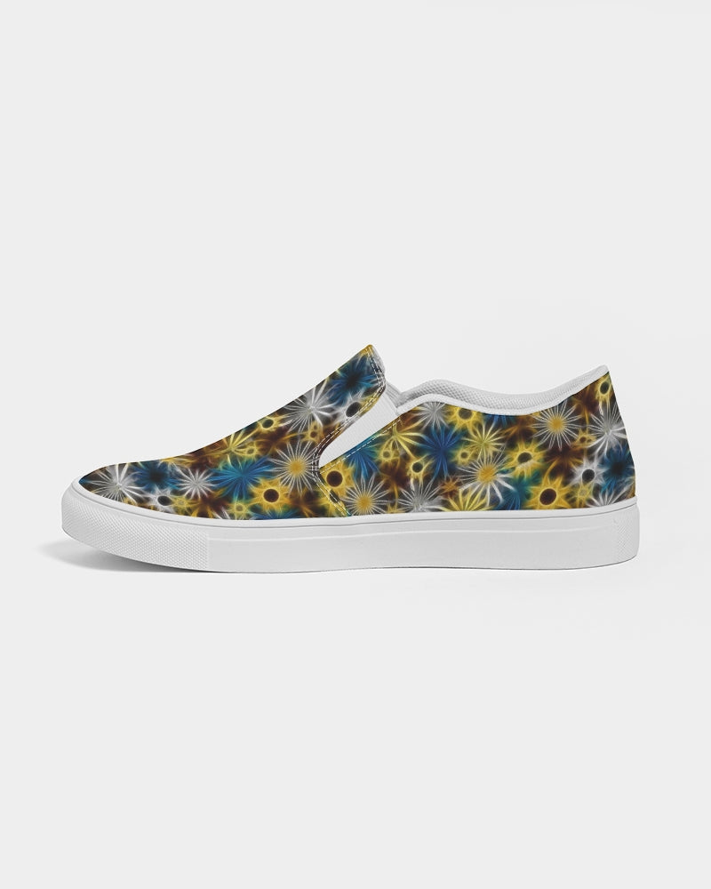 Blue and Yellow Glowing Daisies Women's Slip-On Canvas Shoe